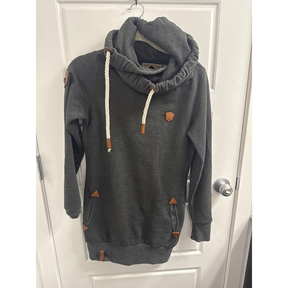 Naketano Brave New Word Womens Small Gray‎ Shawl Neck Rope Hoodie Sweatshirt S